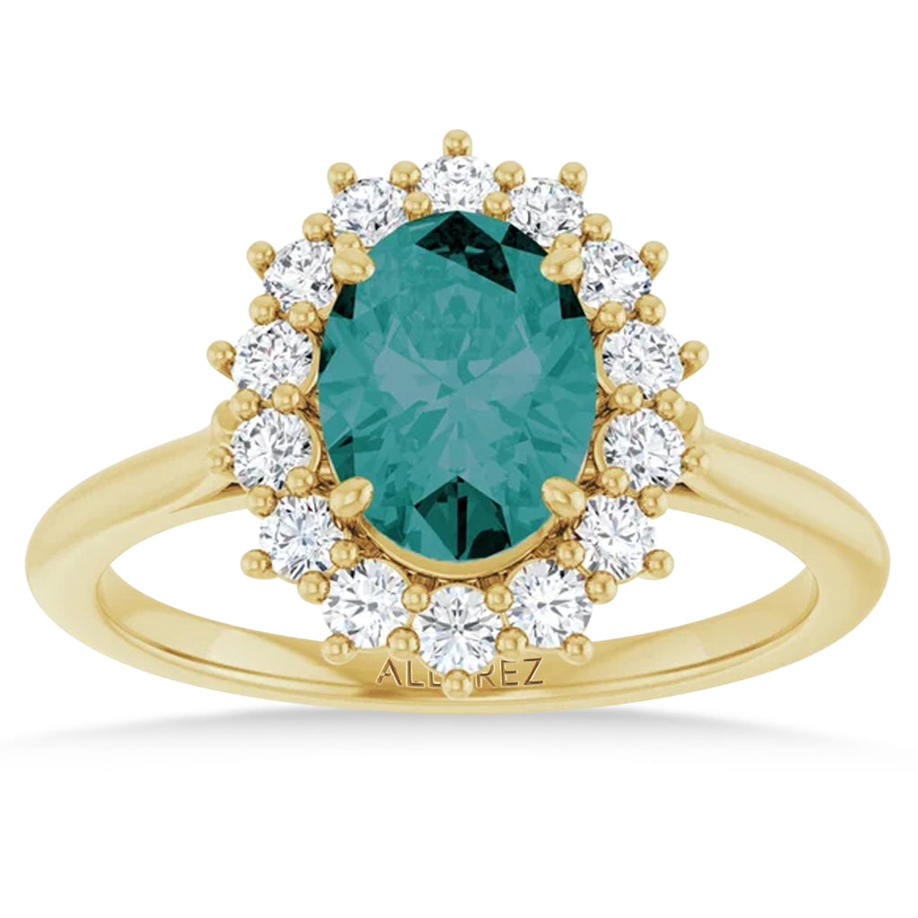 Oval Lab  Alexandrite & Diamond Halo Ring 14K Yellow Gold (2.02ct)
