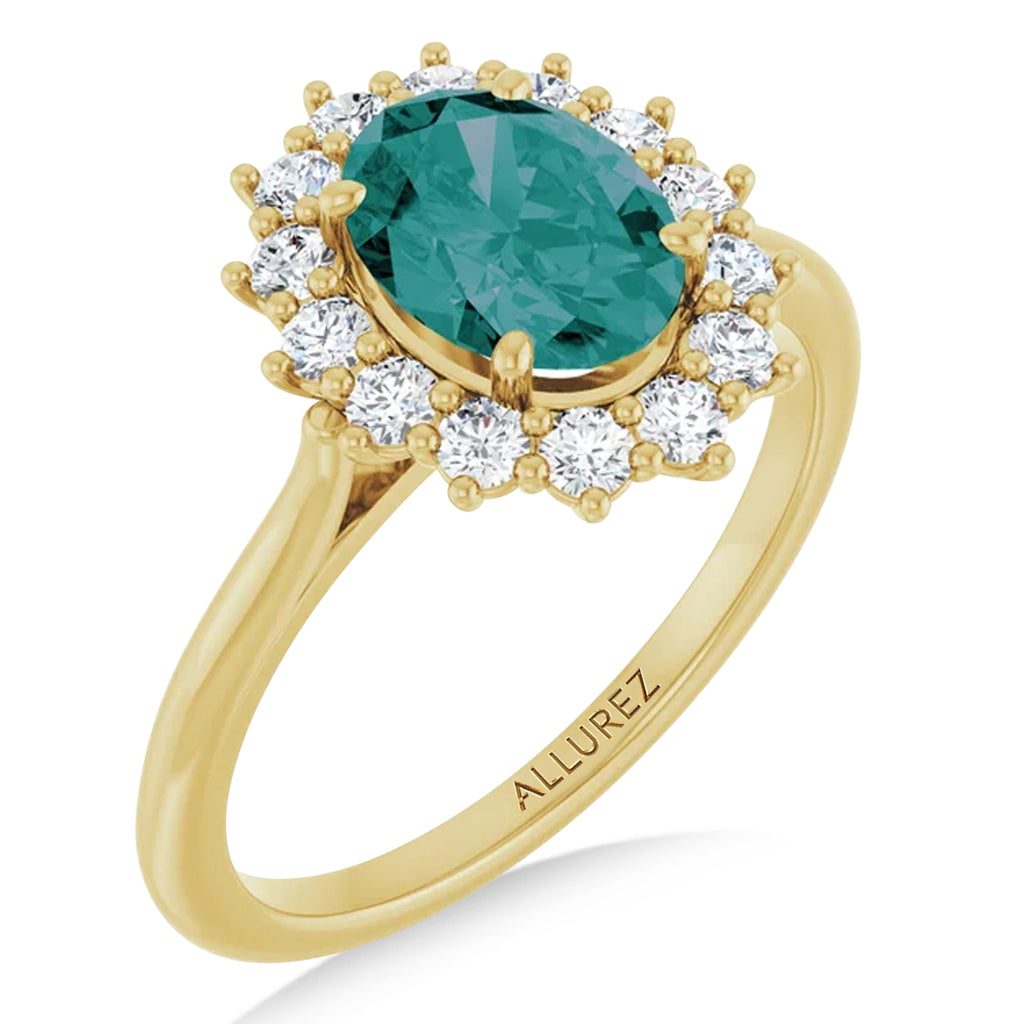 Oval Lab  Alexandrite & Diamond Halo Ring 14K Yellow Gold (2.02ct)