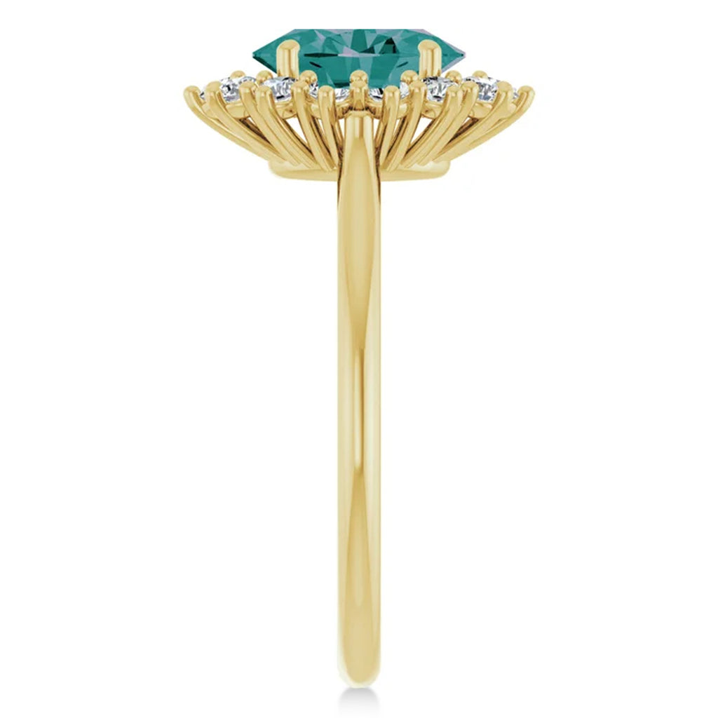 Oval Lab  Alexandrite & Diamond Halo Ring 14K Yellow Gold (2.02ct)