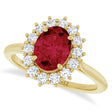 Oval Lab  Ruby & Diamond Halo Ring 14K Yellow Gold (2.16ct)