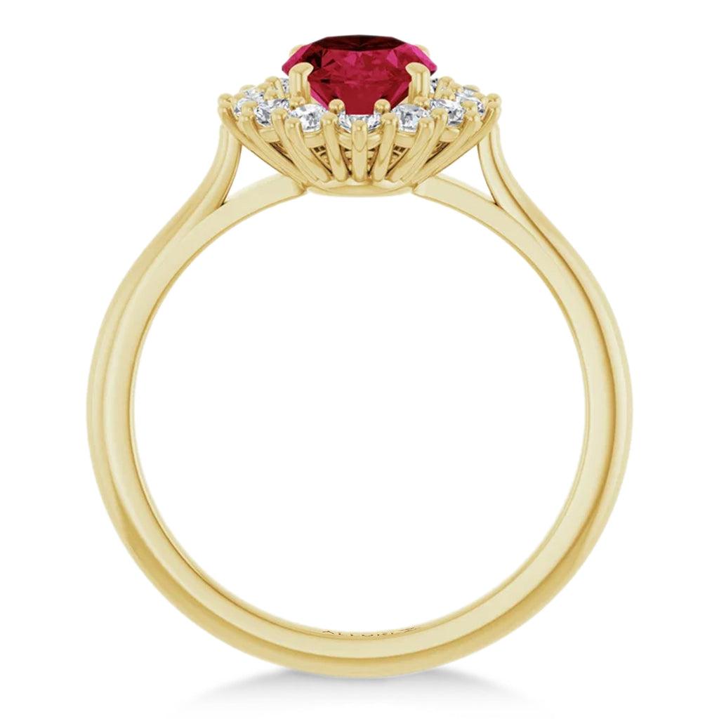 Oval Lab  Ruby & Diamond Halo Ring 14K Yellow Gold (2.16ct)