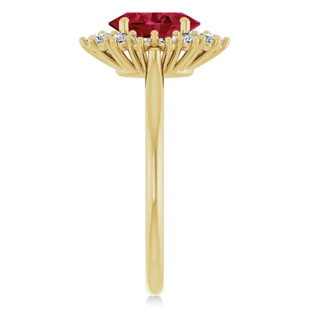 Oval Lab  Ruby & Diamond Halo Ring 14K Yellow Gold (2.16ct)