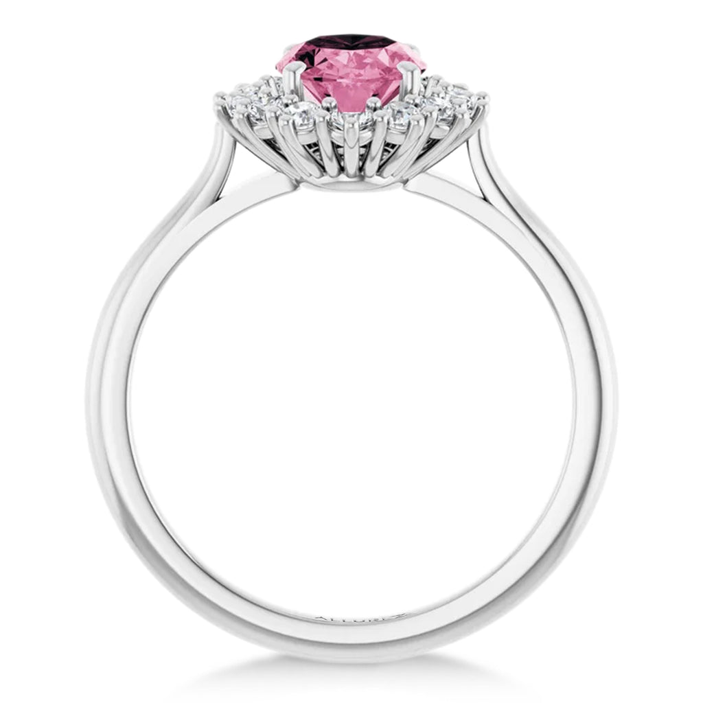 Oval Pink Tourmaline & Diamond Halo Ring 14K White Gold (1.72ct)