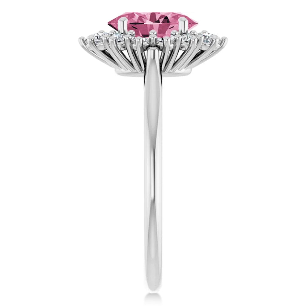 Oval Pink Tourmaline & Diamond Halo Ring 14K White Gold (1.72ct)