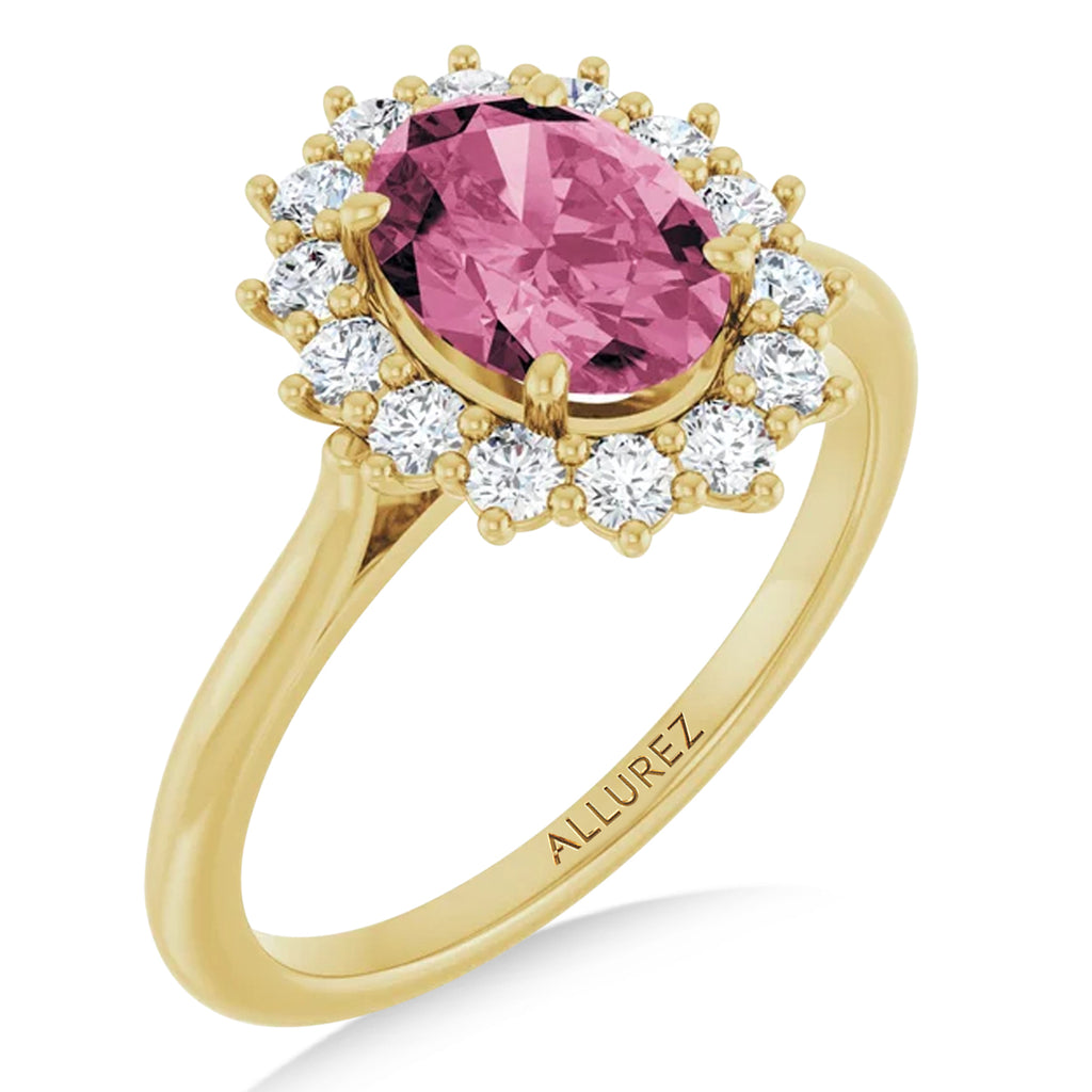 Oval Pink Tourmaline & Diamond Halo Ring 14K Yellow Gold (1.72ct)