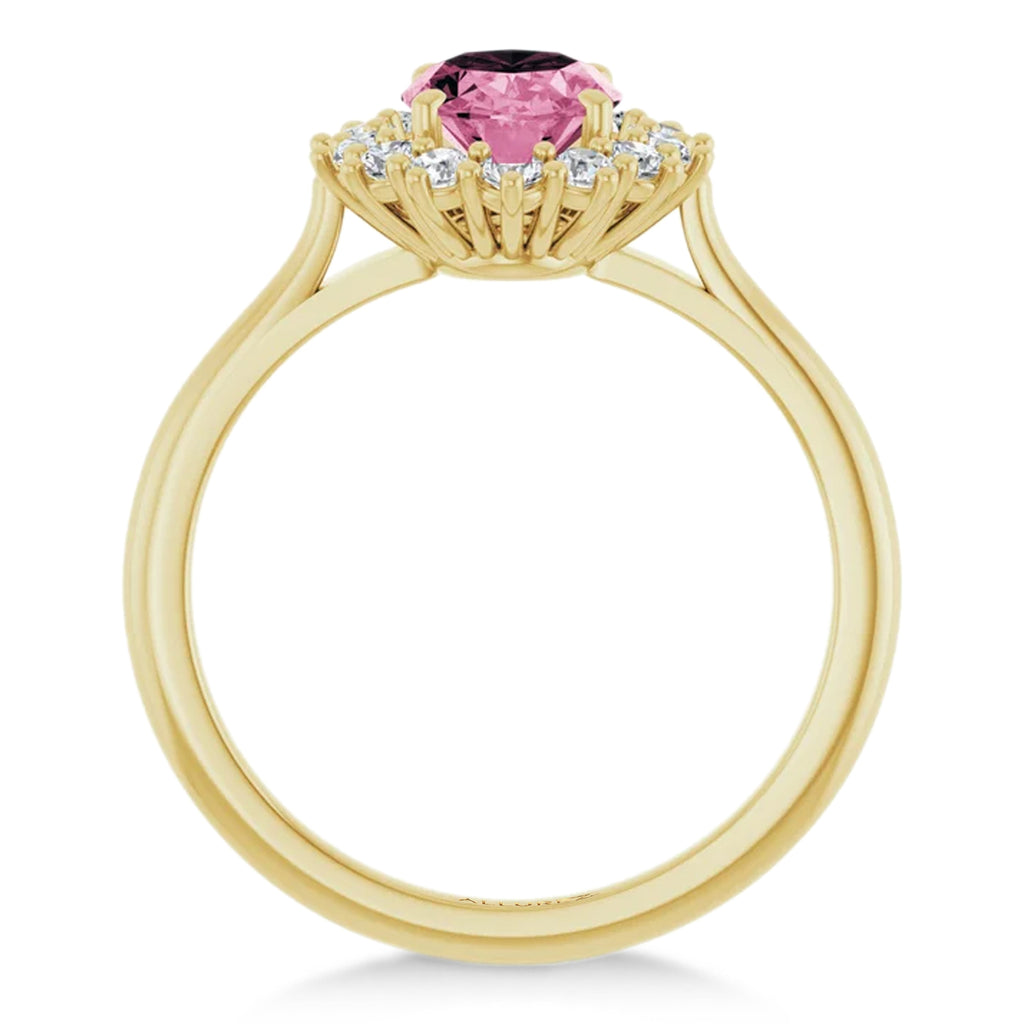Oval Pink Tourmaline & Diamond Halo Ring 14K Yellow Gold (1.72ct)