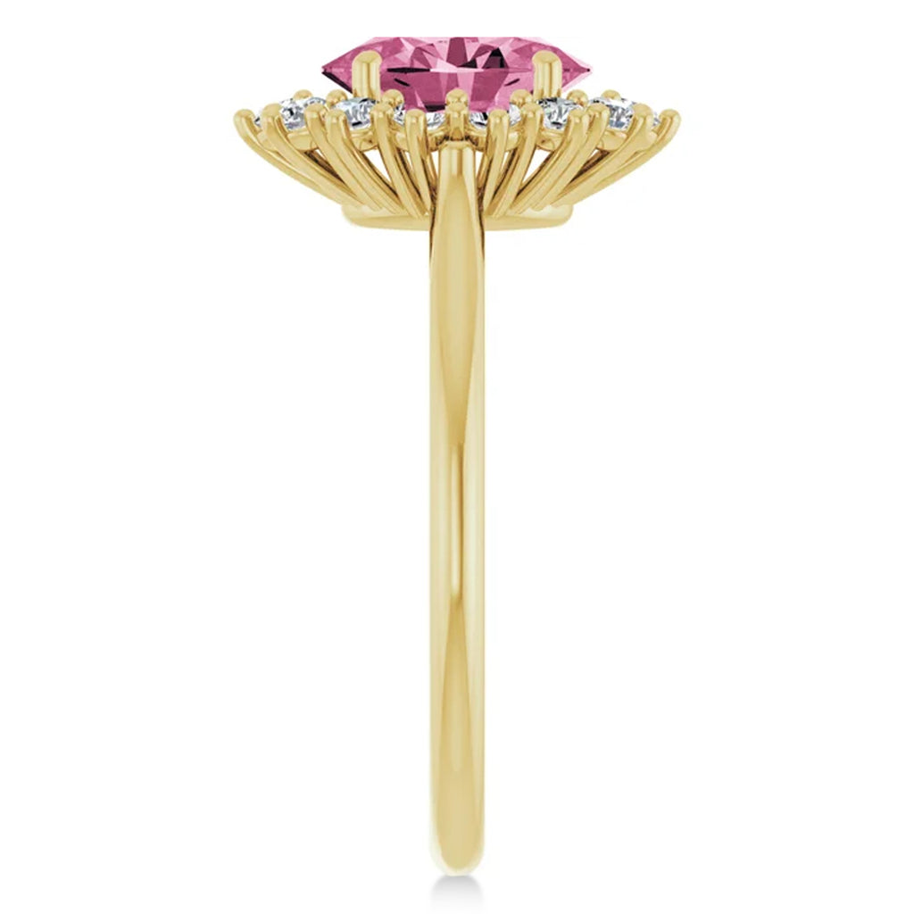 Oval Pink Tourmaline & Diamond Halo Ring 14K Yellow Gold (1.72ct)