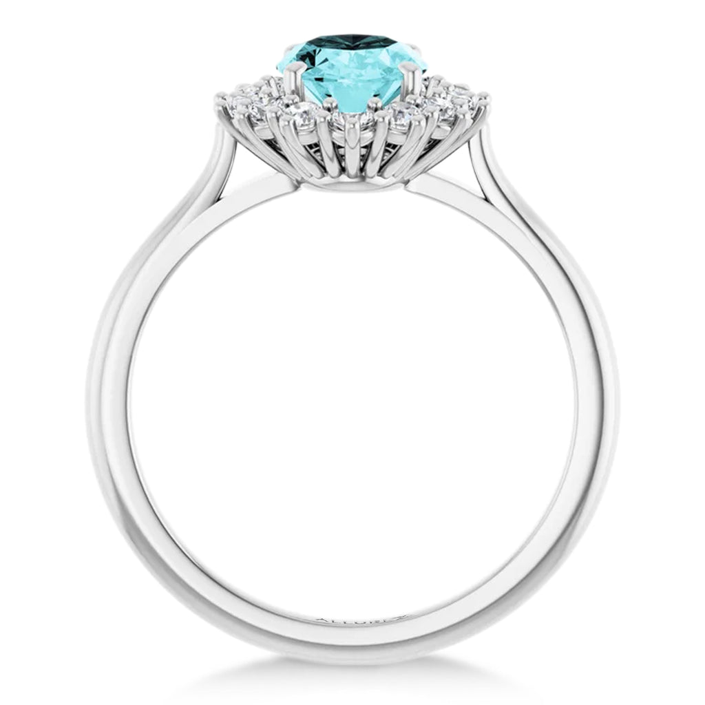 Oval Blue Zircon & Diamond Halo Ring 14K White Gold (2.60ct)