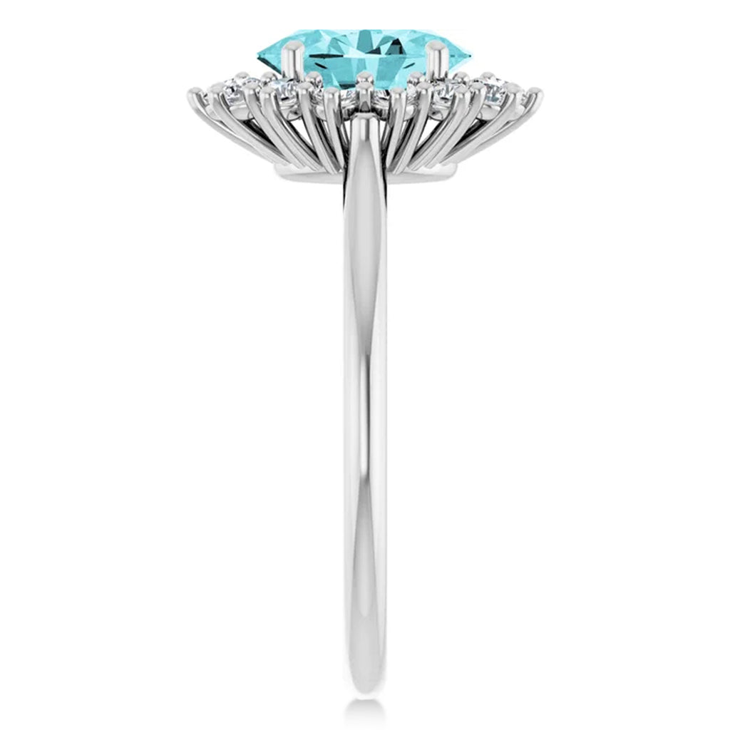 Oval Blue Zircon & Diamond Halo Ring 14K White Gold (2.60ct)