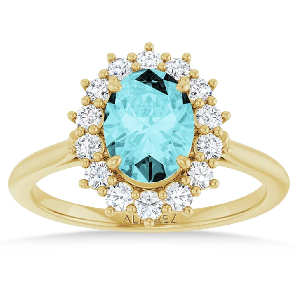 Oval Blue Zircon & Diamond Halo Ring 14K Yellow Gold (2.60ct)