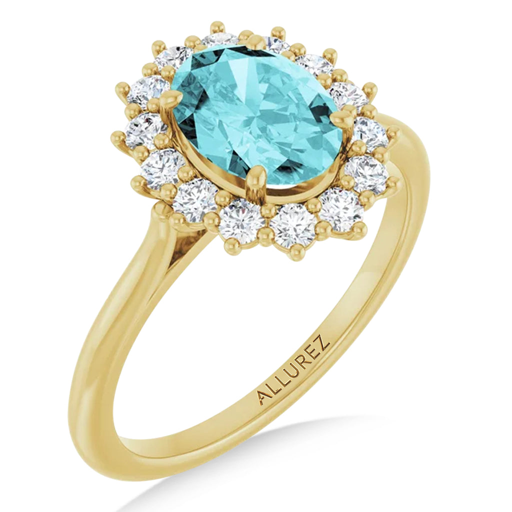 Oval Blue Zircon & Diamond Halo Ring 14K Yellow Gold (2.60ct)
