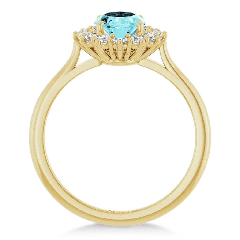 Oval Blue Zircon & Diamond Halo Ring 14K Yellow Gold (2.60ct)