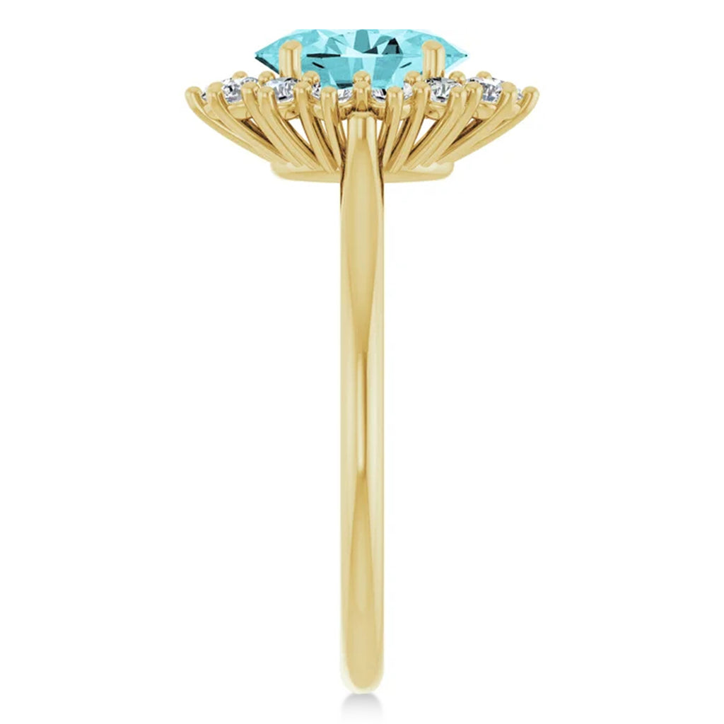 Oval Blue Zircon & Diamond Halo Ring 14K Yellow Gold (2.60ct)
