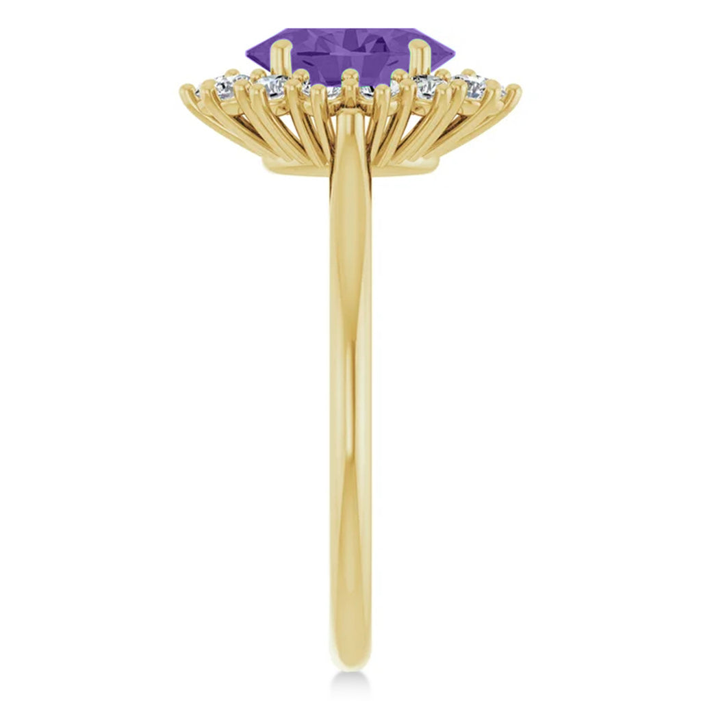 Oval Lab  Amethyst & Diamond Halo Ring 14K Yellow Gold (1.56ct)