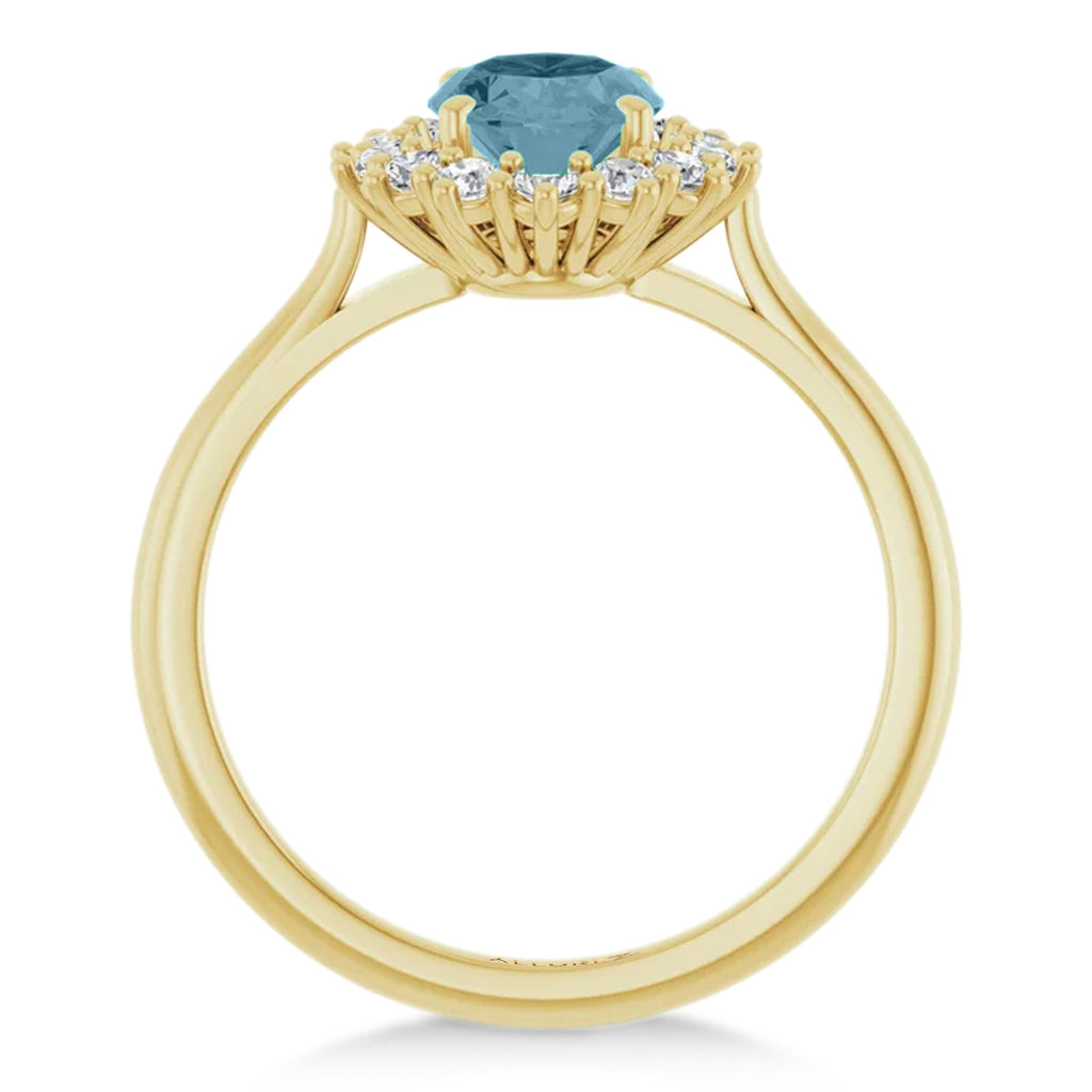 Oval Lab Aquamarine & Diamond Halo Ring 14K Yellow Gold (1.59ct)