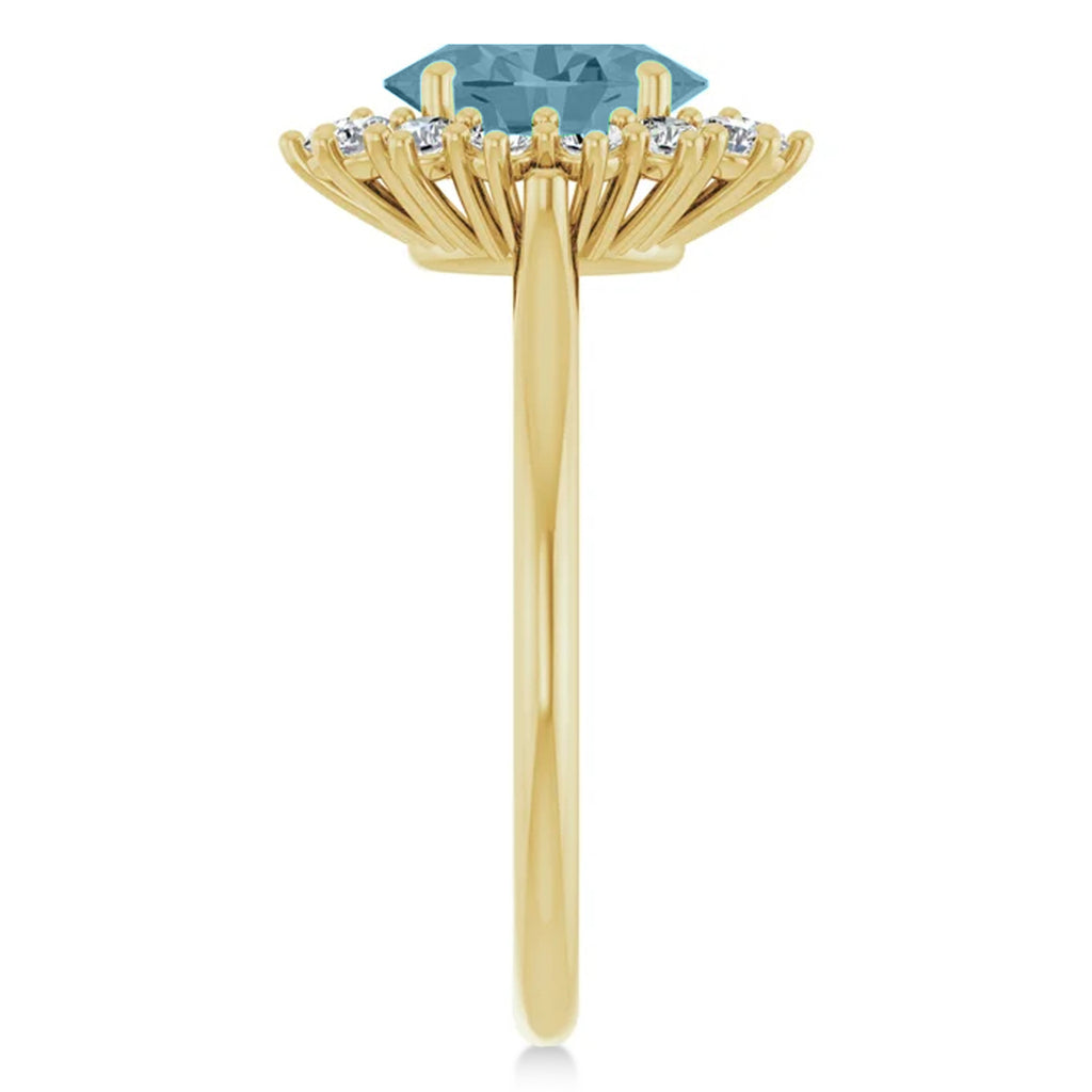 Oval Lab Aquamarine & Diamond Halo Ring 14K Yellow Gold (1.59ct)