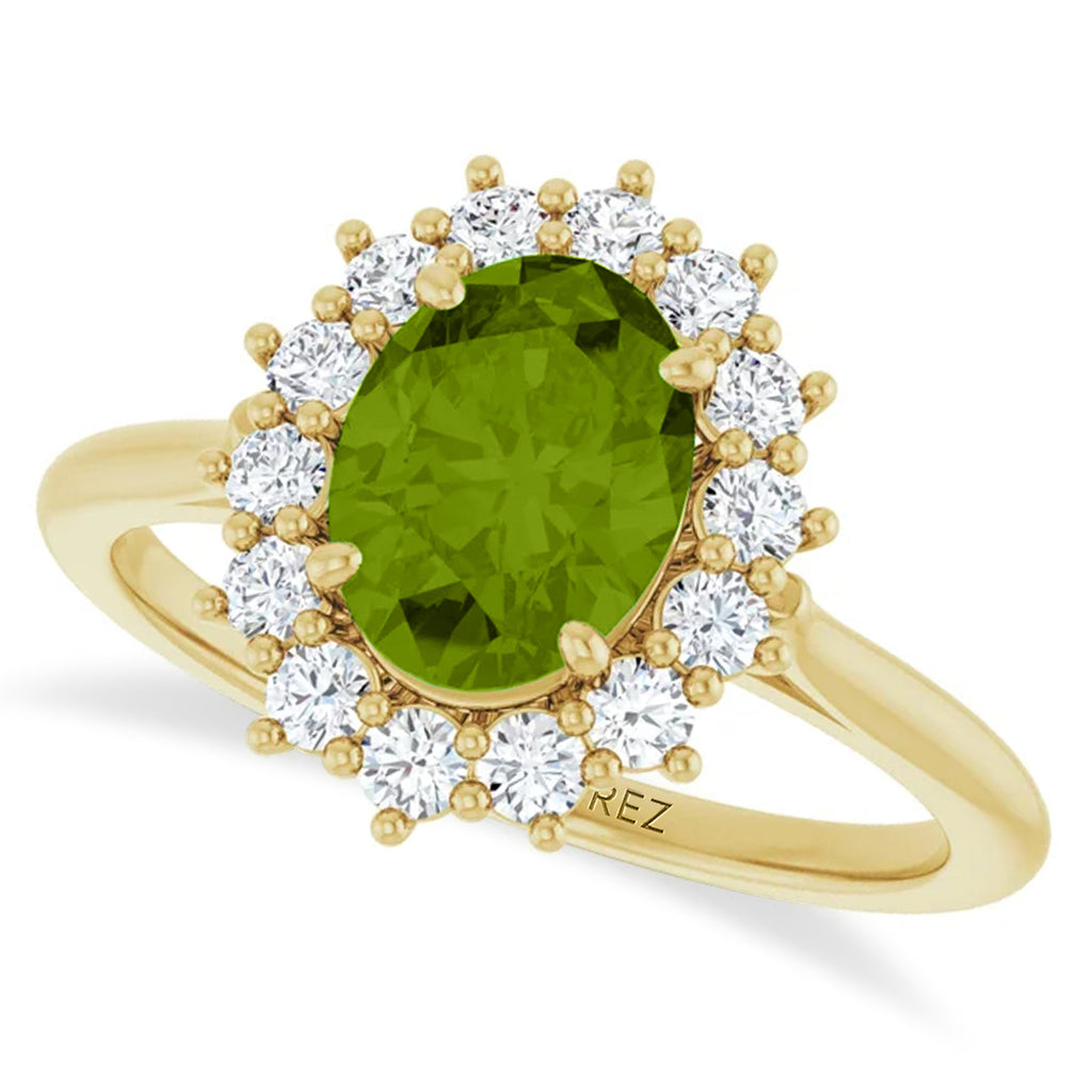 Oval Lab  Peridot & Diamond Halo Ring 14K Yellow Gold (1.76ct)