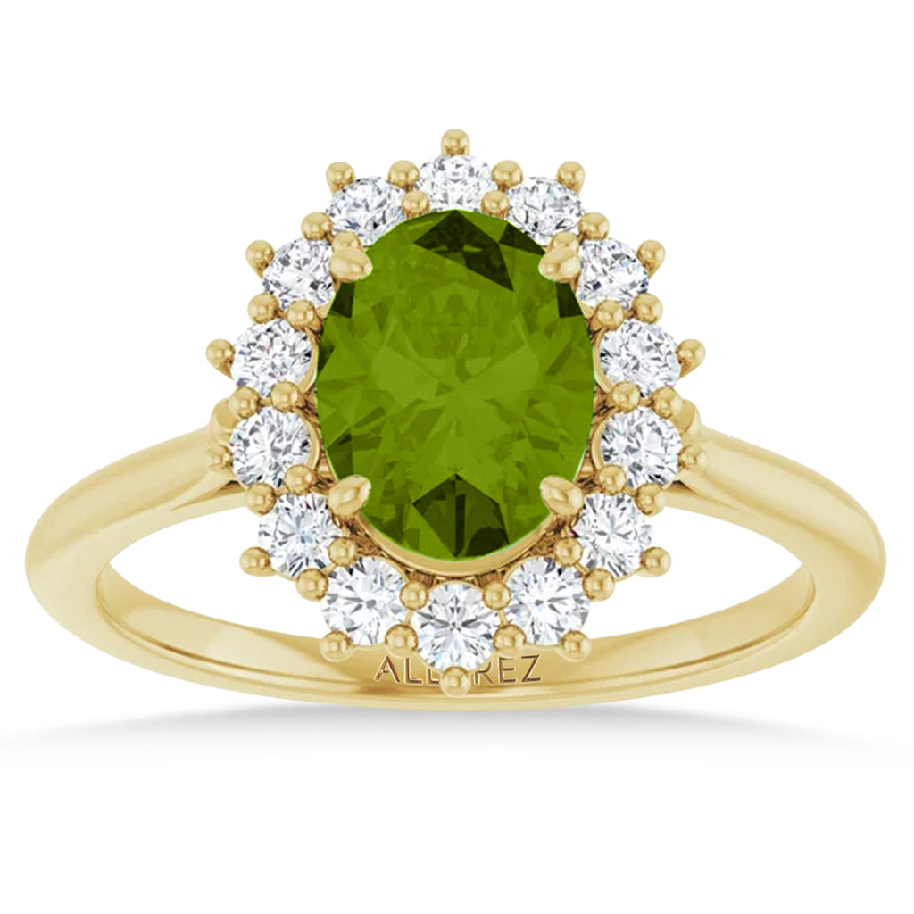 Oval Lab  Peridot & Diamond Halo Ring 14K Yellow Gold (1.76ct)