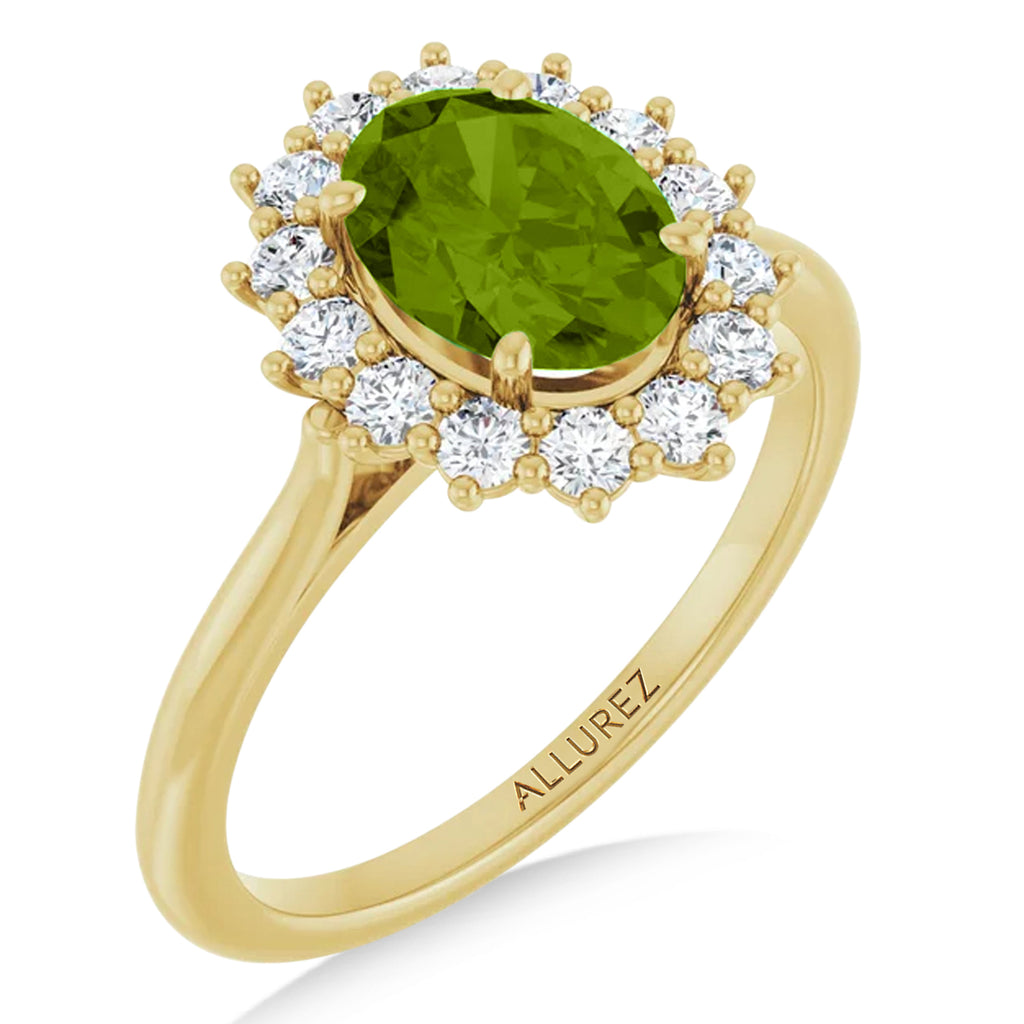 Oval Lab  Peridot & Diamond Halo Ring 14K Yellow Gold (1.76ct)