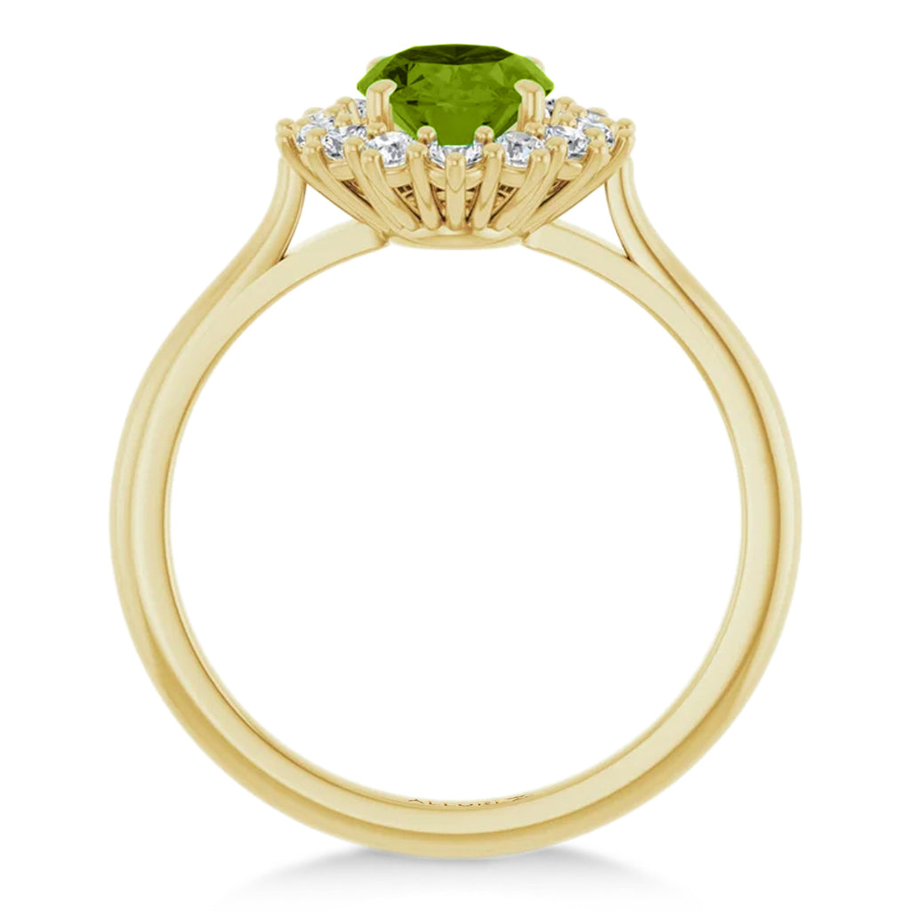 Oval Lab  Peridot & Diamond Halo Ring 14K Yellow Gold (1.76ct)
