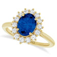 Oval Lab  Blue Sapphire & Diamond Halo Ring 14K Yellow Gold (2.16ct)