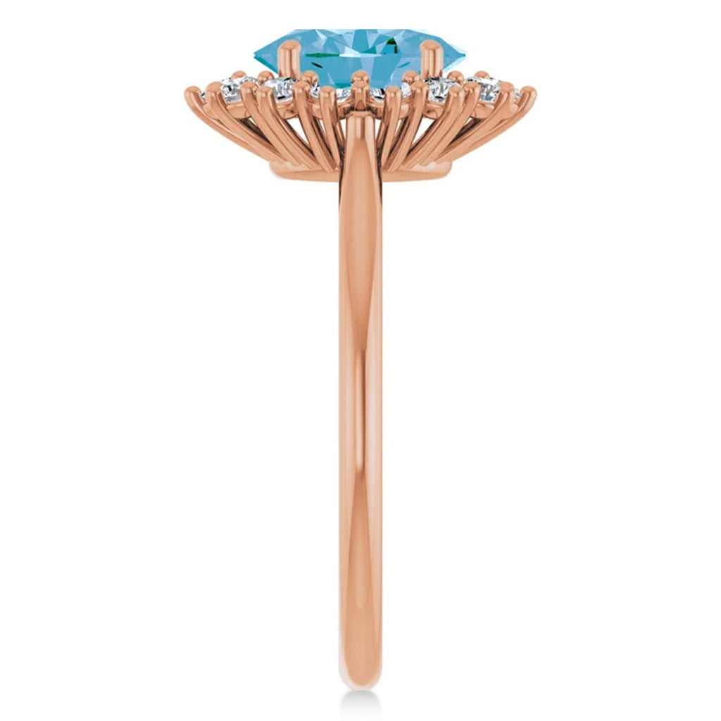 Oval Blue Topaz & Diamond Halo Ring 14K Rose Gold (1.95ct)