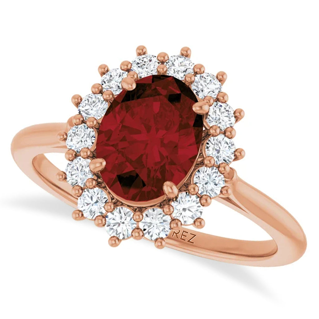 Oval Mozambique Garnet & Diamond Halo Ring 14K Rose Gold (1.81ct)