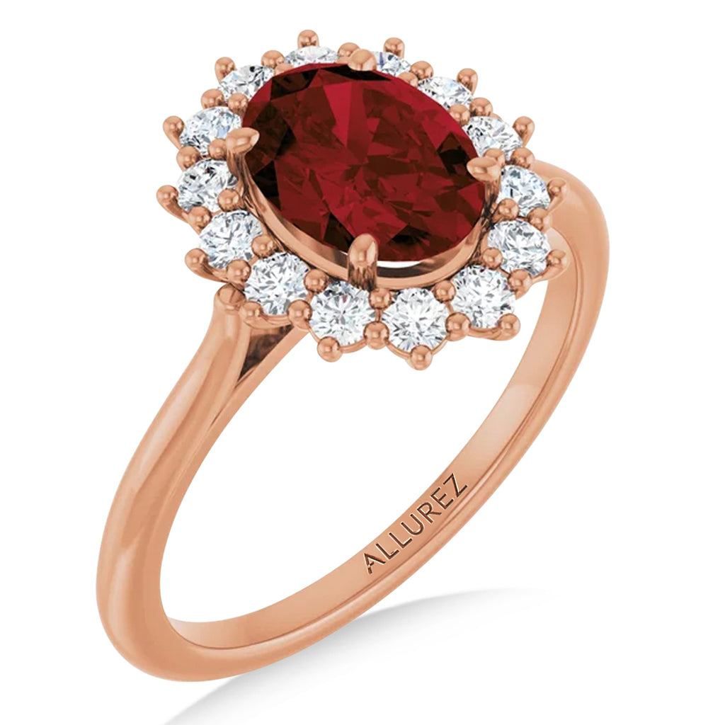 Oval Mozambique Garnet & Diamond Halo Ring 14K Rose Gold (1.81ct)