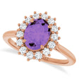 Oval Amethyst & Diamond Halo Ring 14K Rose Gold (1.56ct)