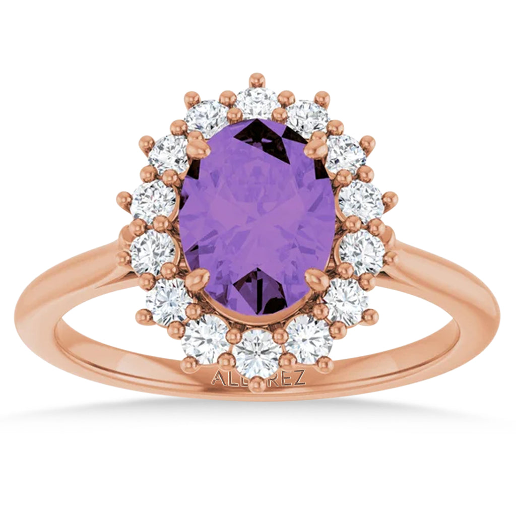 Oval Amethyst & Diamond Halo Ring 14K Rose Gold (1.56ct)