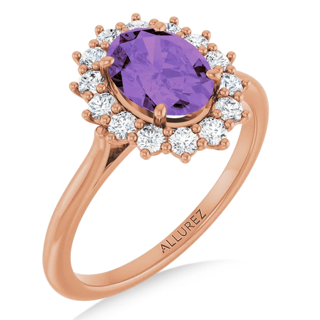 Oval Amethyst & Diamond Halo Ring 14K Rose Gold (1.56ct)