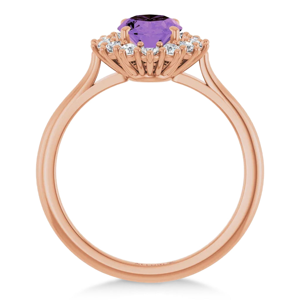 Oval Amethyst & Diamond Halo Ring 14K Rose Gold (1.56ct)