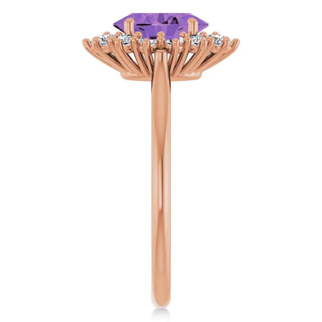 Oval Amethyst & Diamond Halo Ring 14K Rose Gold (1.56ct)