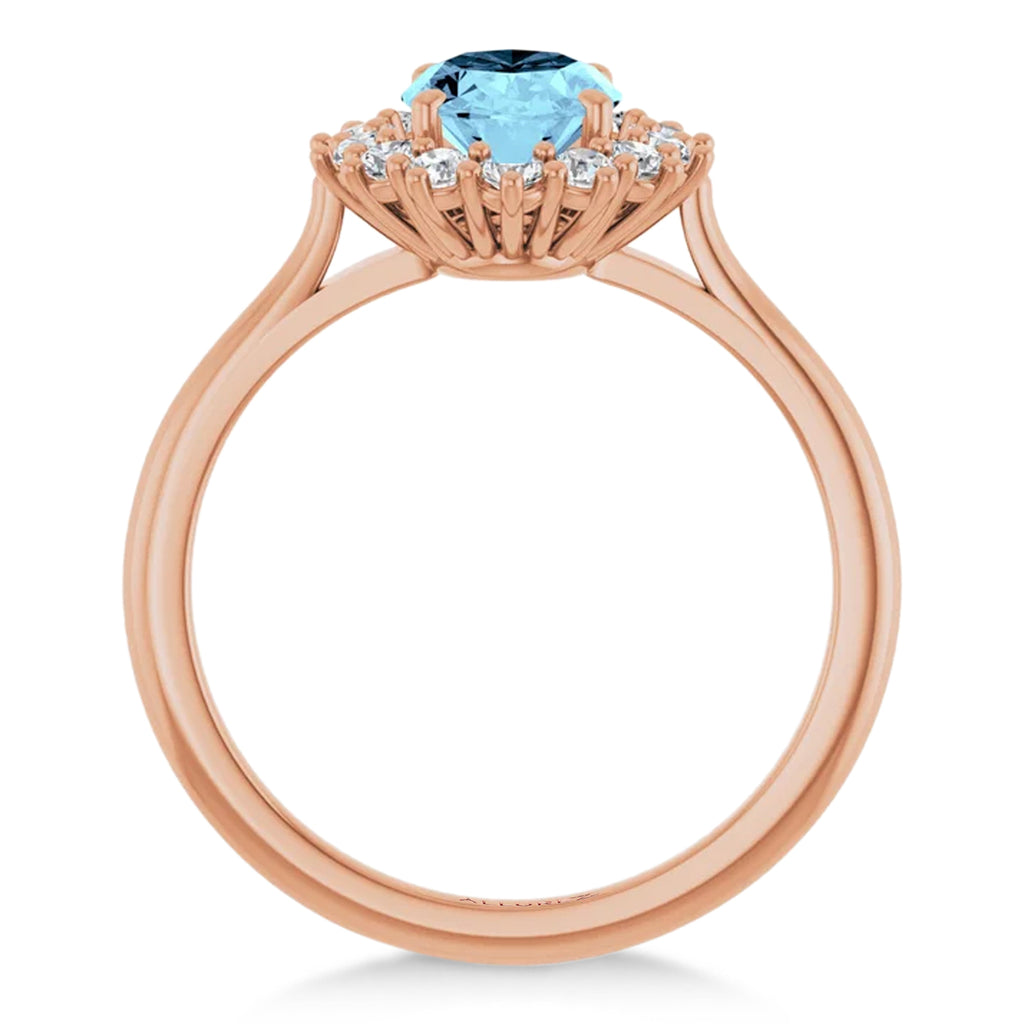Oval Aquamarine & Diamond Halo Ring 14K Rose Gold (1.59ct)