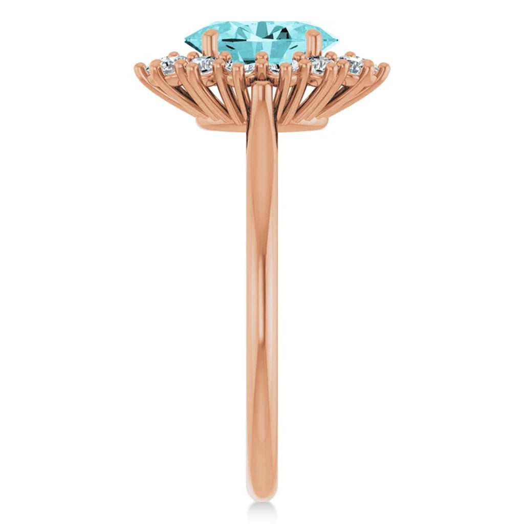 Oval Aquamarine & Diamond Halo Ring 14K Rose Gold (1.59ct)