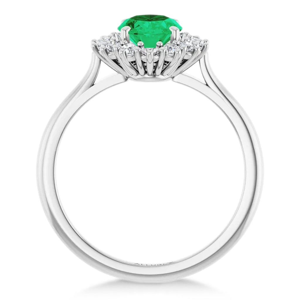 Oval Lab  Emerald & Diamond Halo Ring 14K White Gold (1.56ct)