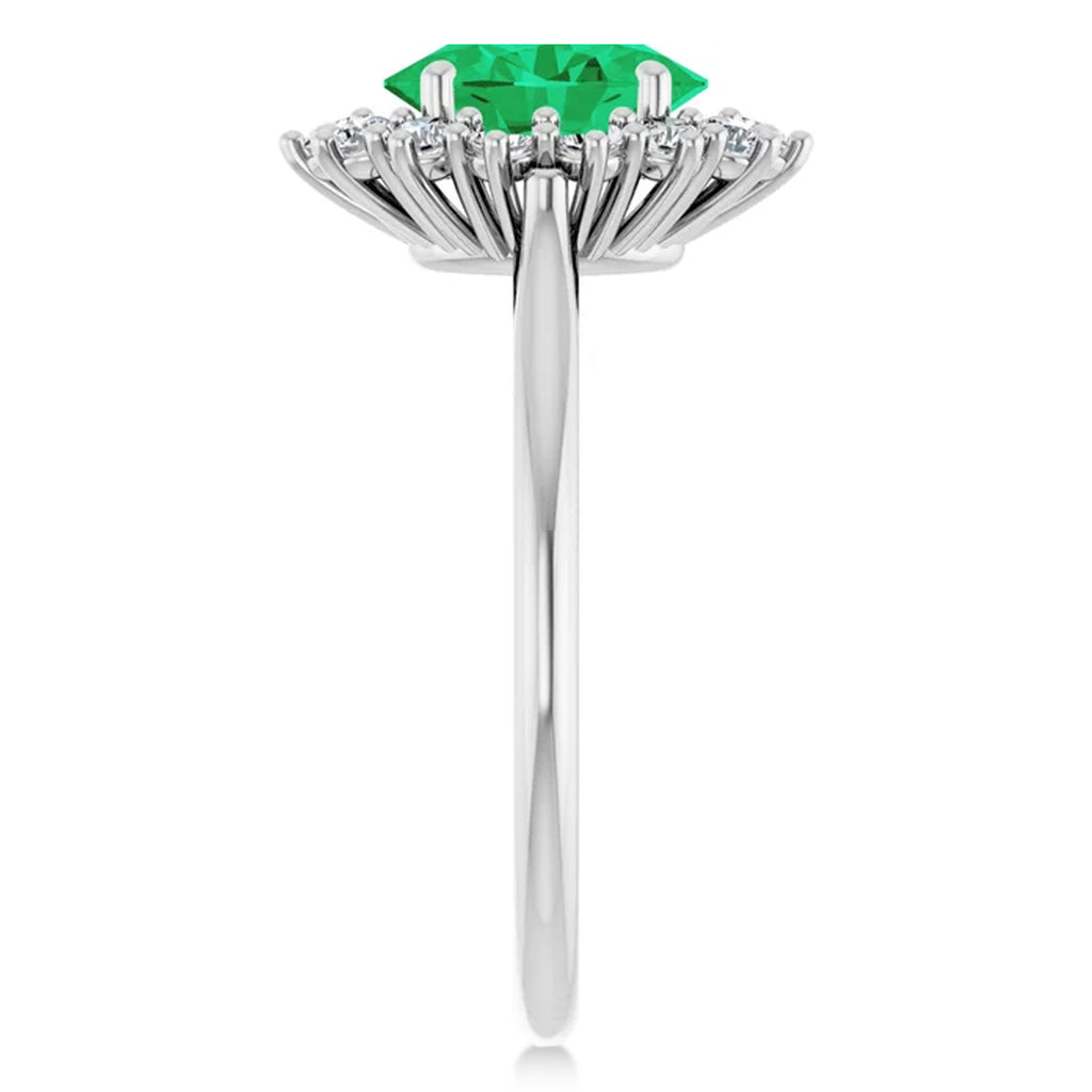 Oval Lab  Emerald & Diamond Halo Ring 14K White Gold (1.56ct)