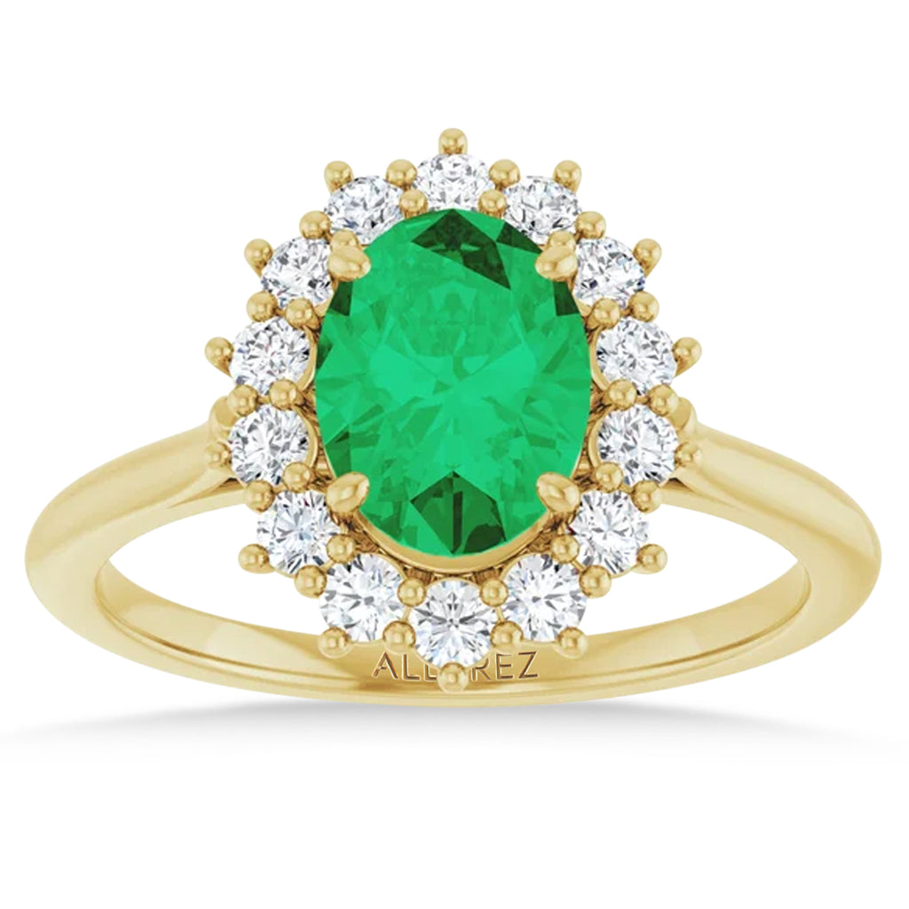 Oval Lab  Emerald & Diamond Halo Ring 14K Yellow Gold (1.56ct)