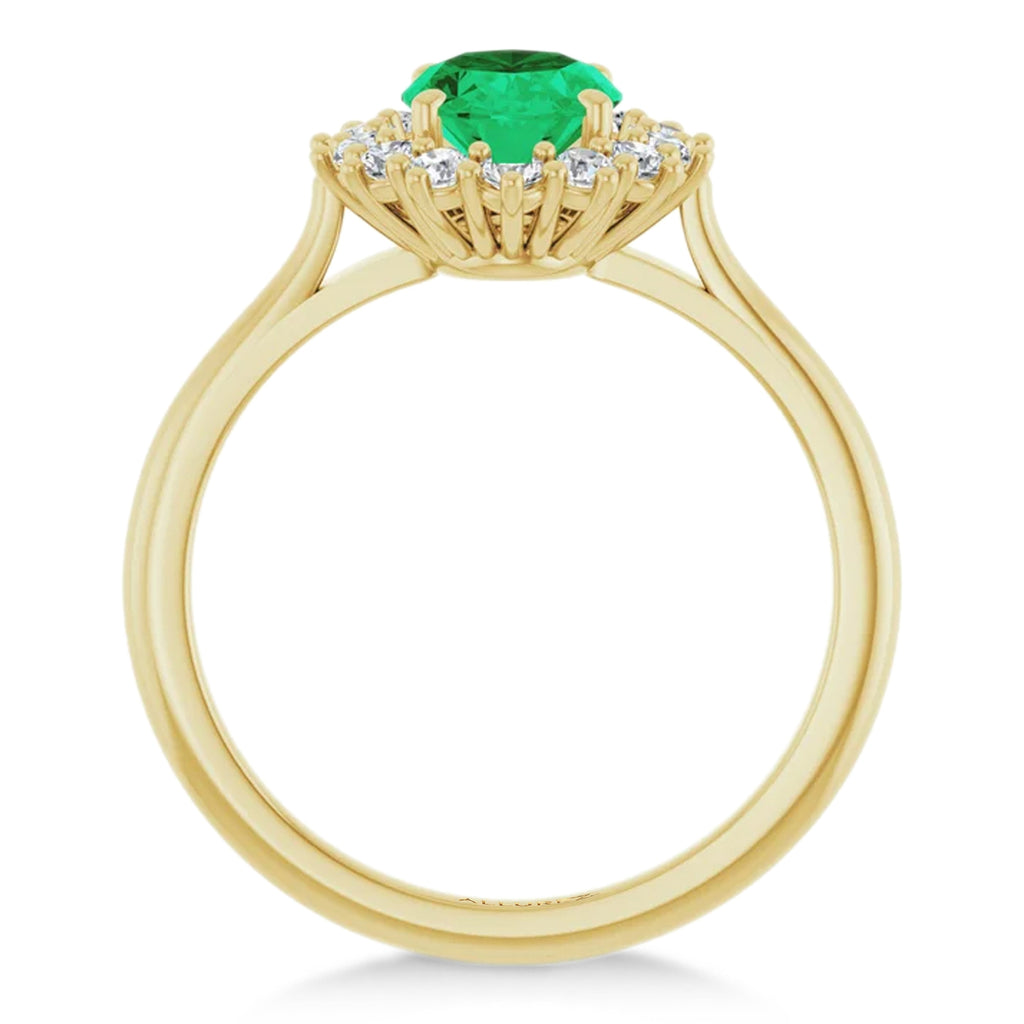Oval Lab  Emerald & Diamond Halo Ring 14K Yellow Gold (1.56ct)