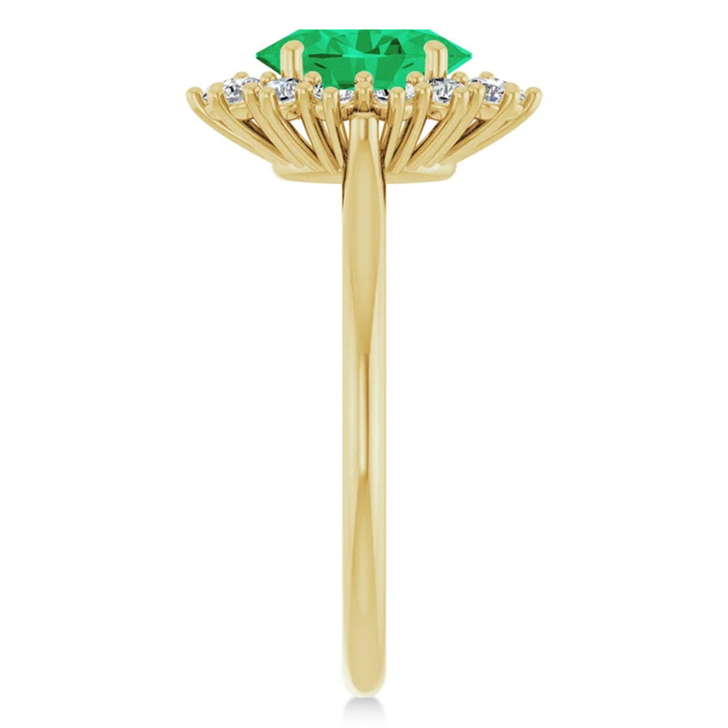 Oval Lab  Emerald & Diamond Halo Ring 14K Yellow Gold (1.56ct)