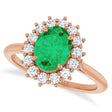 Oval Lab  Emerald & Diamond Halo Ring 14K Rose Gold (1.56ct)