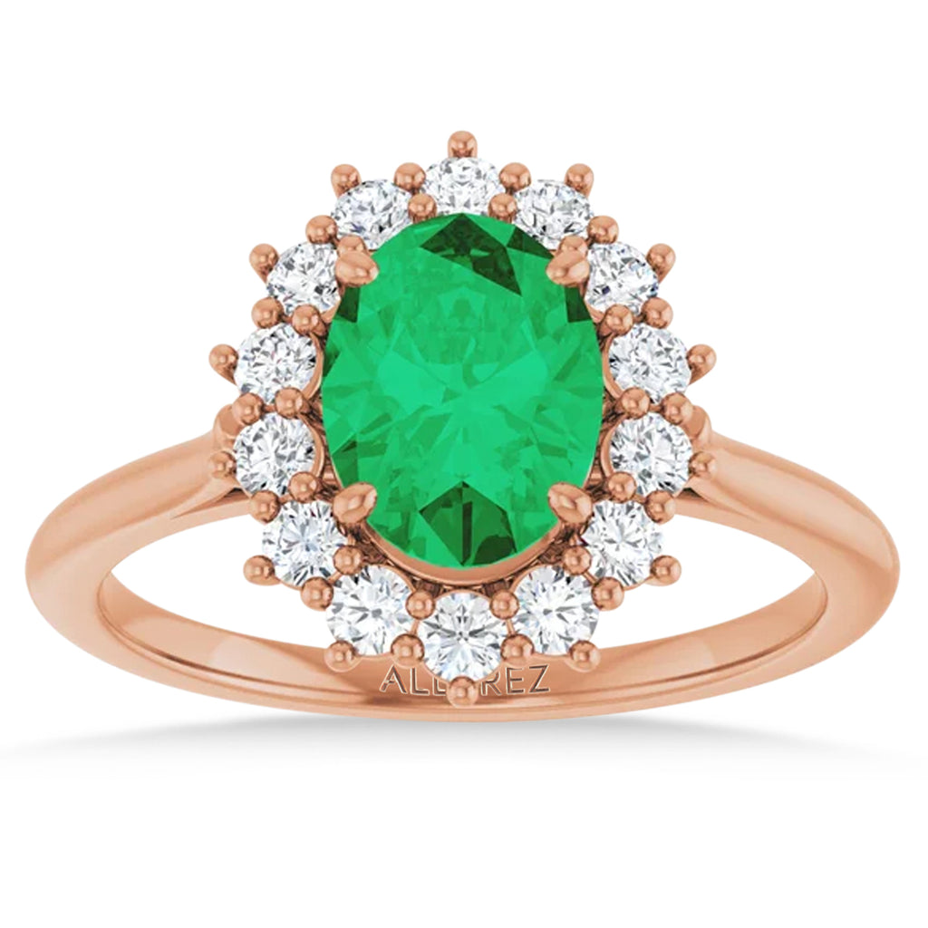 Oval Lab  Emerald & Diamond Halo Ring 14K Rose Gold (1.56ct)