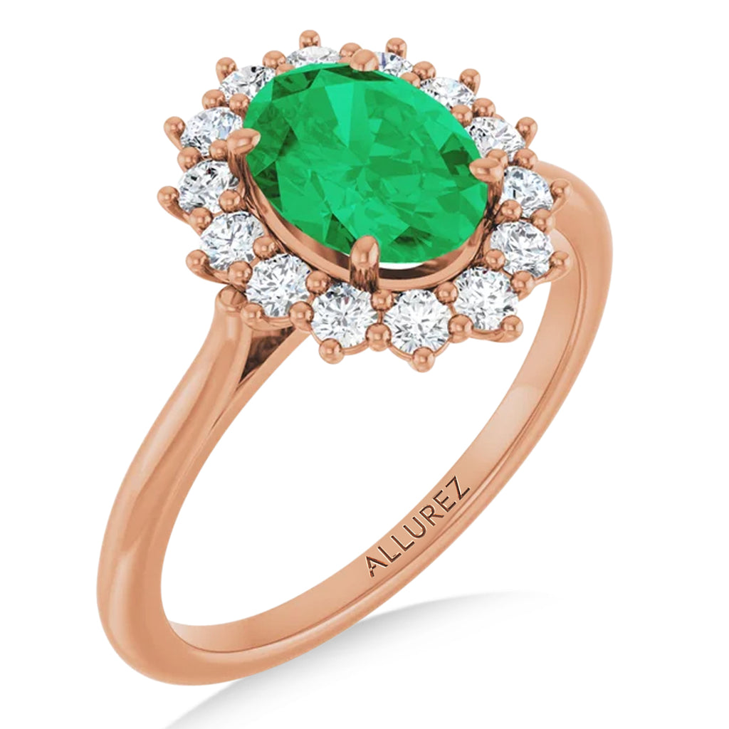 Oval Lab  Emerald & Diamond Halo Ring 14K Rose Gold (1.56ct)