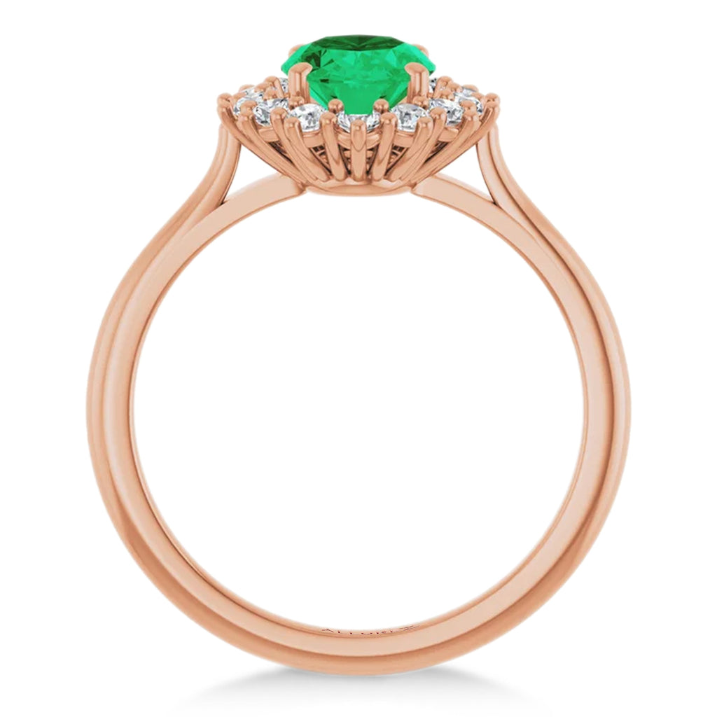 Oval Lab  Emerald & Diamond Halo Ring 14K Rose Gold (1.56ct)