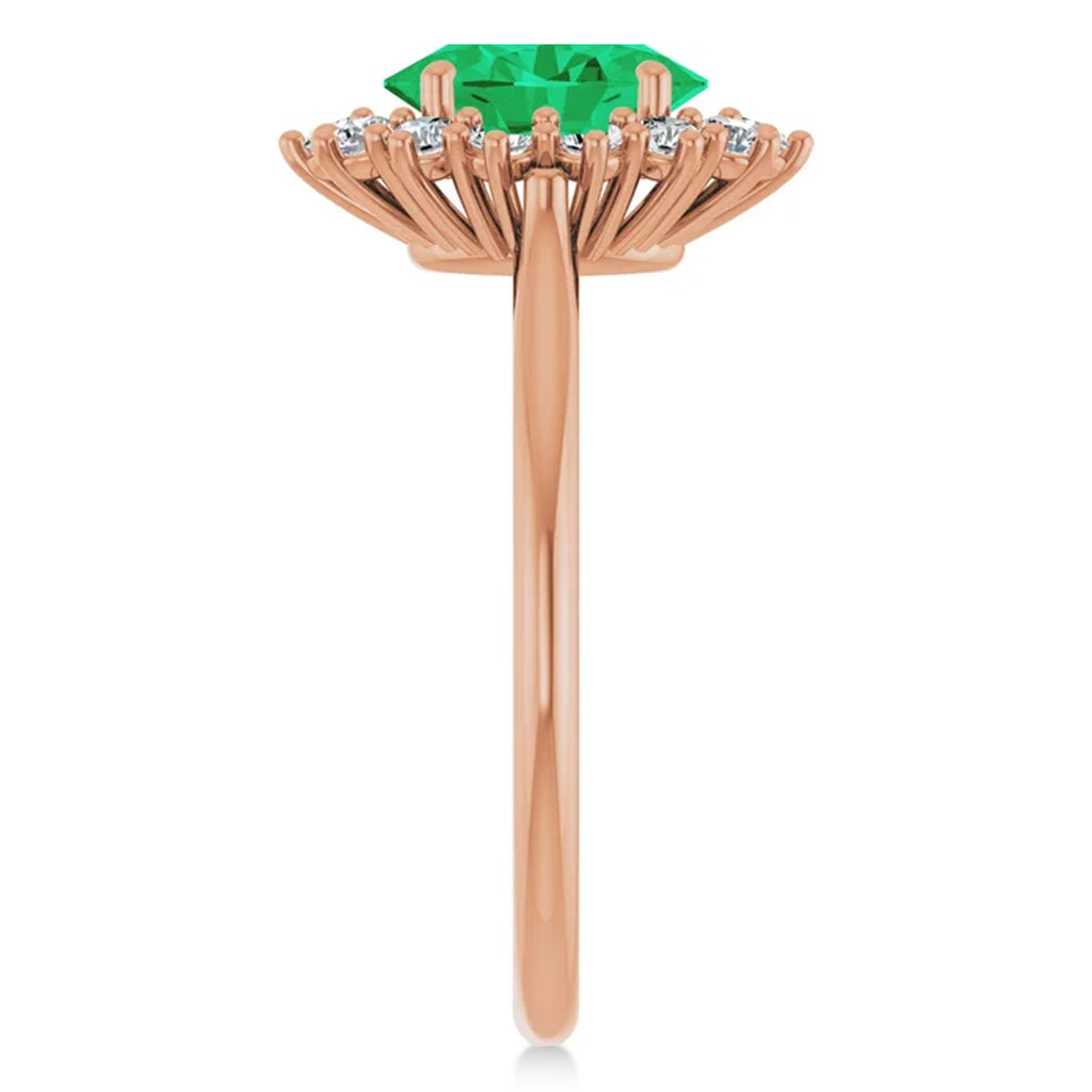 Oval Lab  Emerald & Diamond Halo Ring 14K Rose Gold (1.56ct)