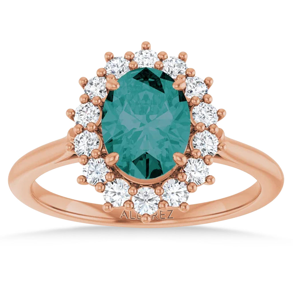 Oval Lab  Alexandrite & Diamond Halo Ring 14K Rose Gold (2.02ct)