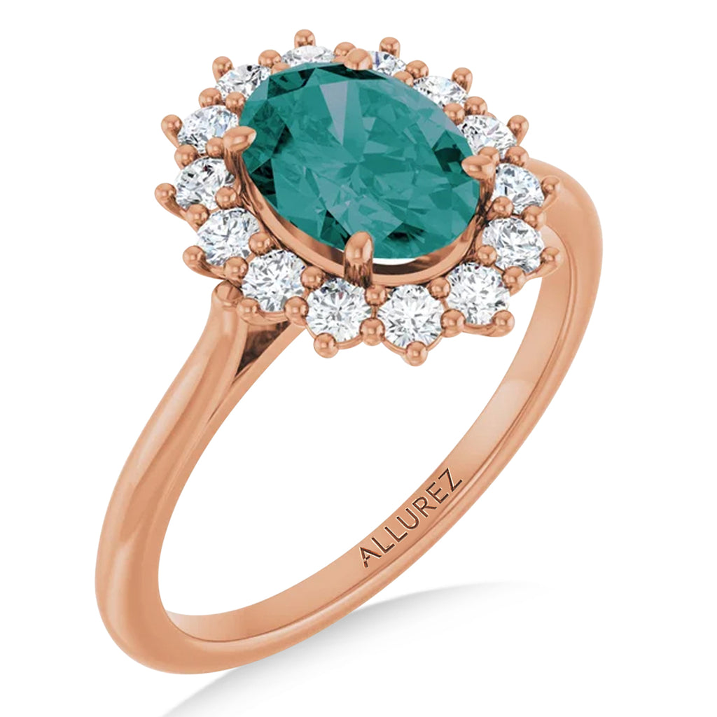 Oval Lab  Alexandrite & Diamond Halo Ring 14K Rose Gold (2.02ct)