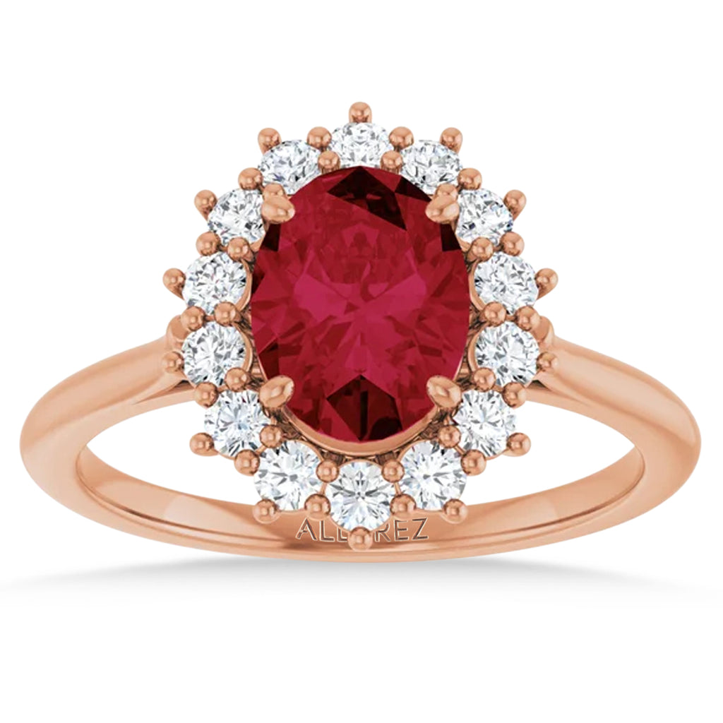 Oval Lab  Ruby & Diamond Halo Ring 14K Rose Gold (2.16ct)