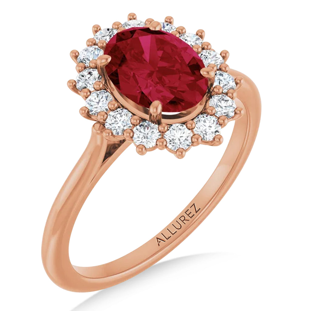 Oval Lab  Ruby & Diamond Halo Ring 14K Rose Gold (2.16ct)