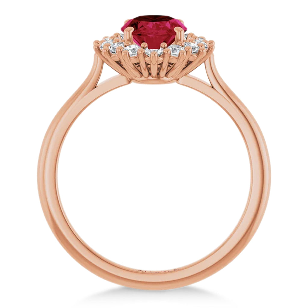 Oval Lab  Ruby & Diamond Halo Ring 14K Rose Gold (2.16ct)